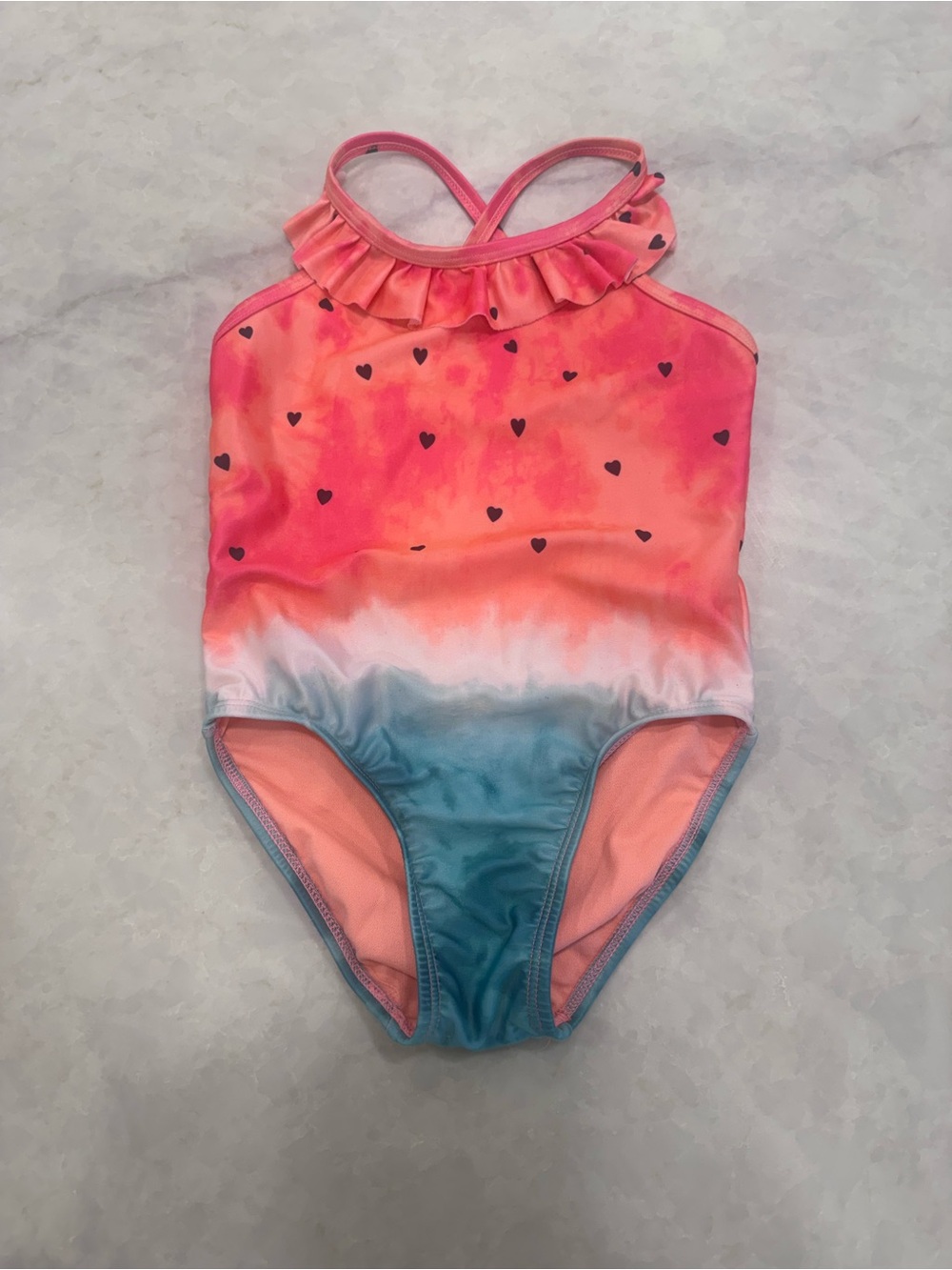 Jumping Beans Pink to Blue Ombre Heart Ruffle One-Piece Swimsuit